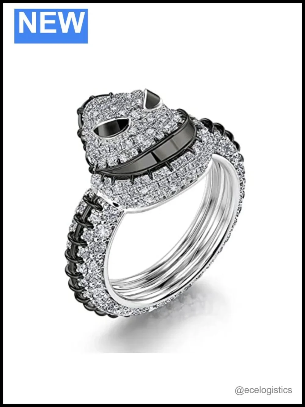Sterling Silver Skull Ring Round Cut Skeleton Band Halloween Engagement